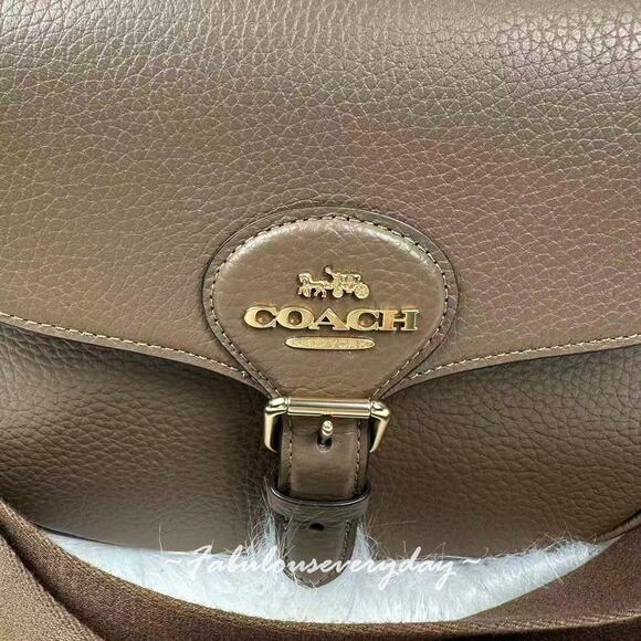 COACH Amelia Saddle Bag Shoulder/Crossbody Bag In Leather/Dark Stone CP107 NWT - Picture 5 of 8